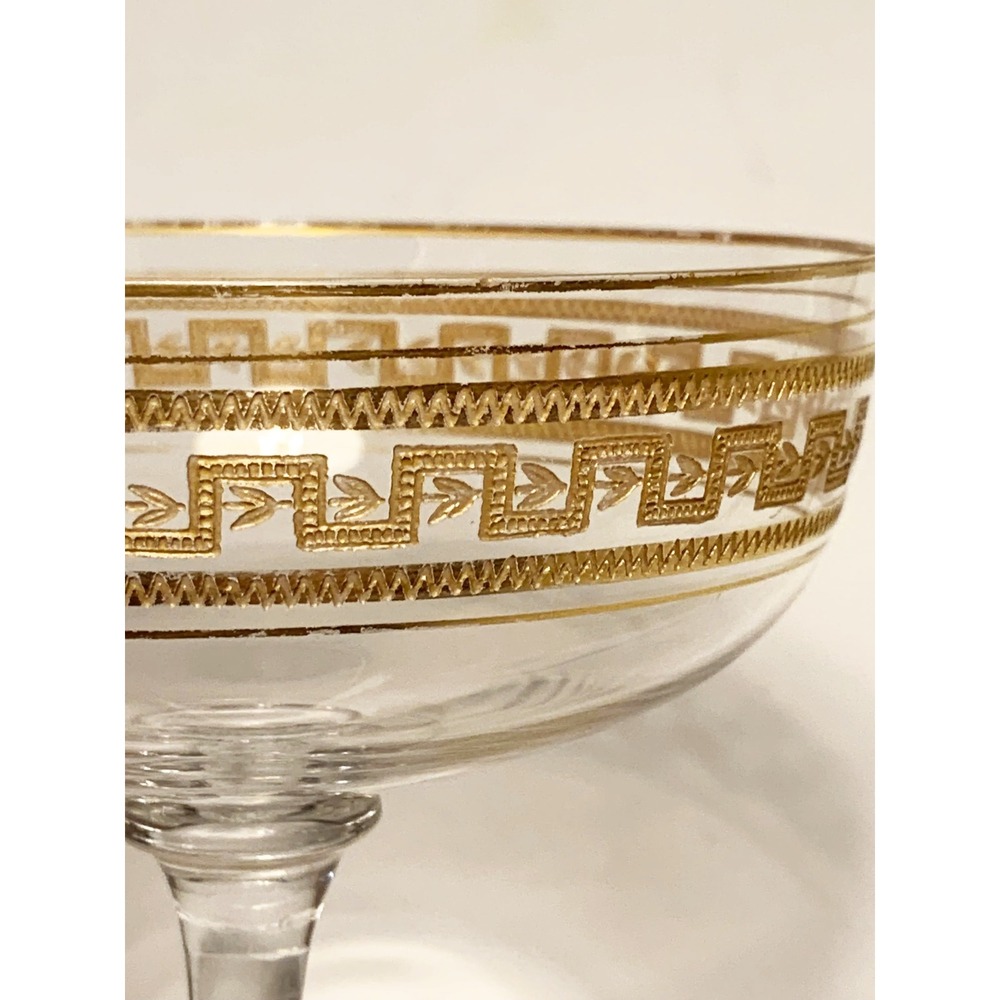 Vintage Tiffin Greek Key Gold Encrusted Champagne Coupes Set of 4 Glassware